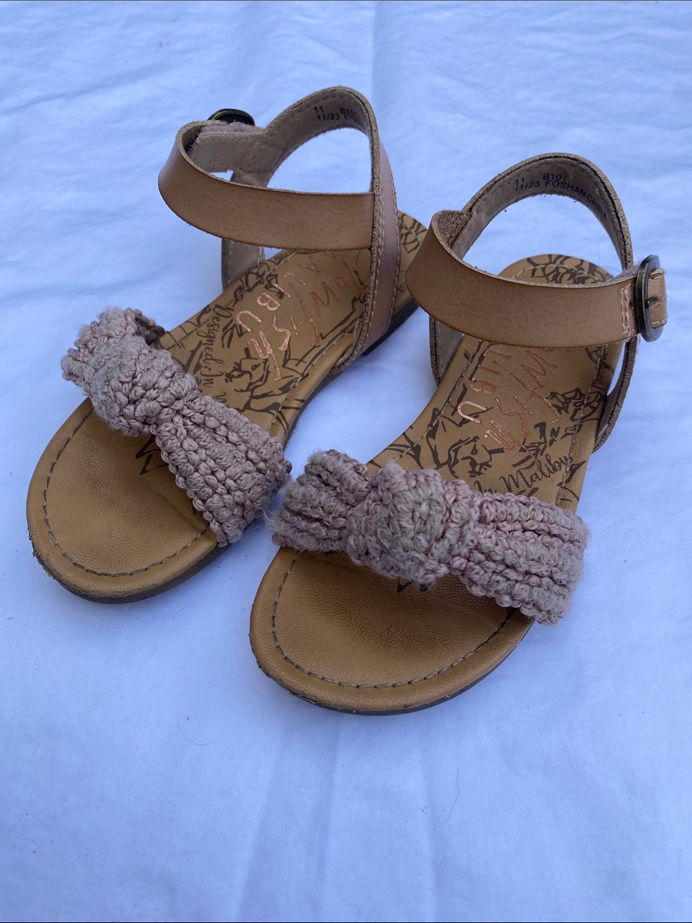 Blowfish Malibu Girls Braided Knot Tan Sandals with Ankle Strap Size 11